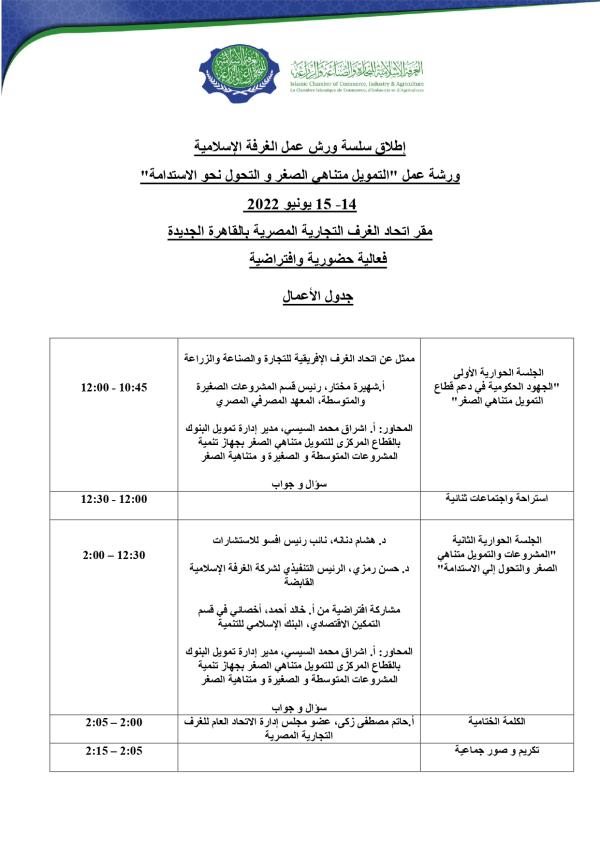«التمويل متناهي الصغر» .. ورشة عمل بالغرفة الإسلامية للتجارة