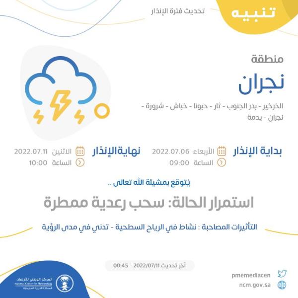 سحب رعدية ممطرة على نجران