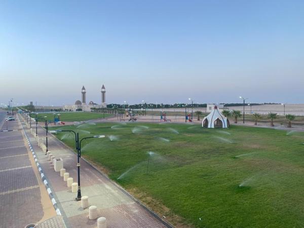 صور.. بلدية الرفيعة تزرع 35 ألف م2 نجيلة خضراء بالمنتزه العام