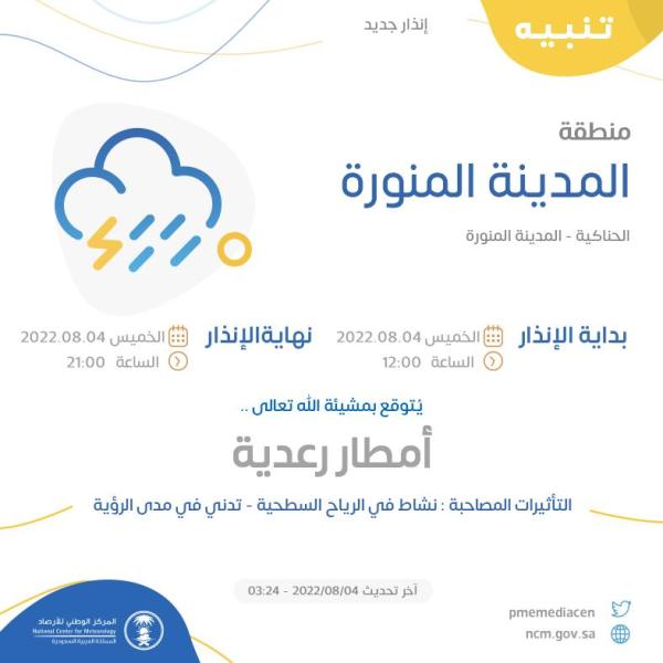 أمطار رعدية على المدينة المنورة