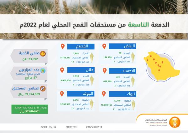 «العامة للحبوب» تصرف مستحقات الدفعة التاسعة لمزارعي القمح المحلي