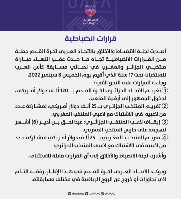 قرارات انضباطية بحق الإتحاد الجزائري
