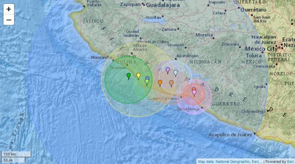 مناطق تأثير الزلازل في المكسيك - Earthquaketrack