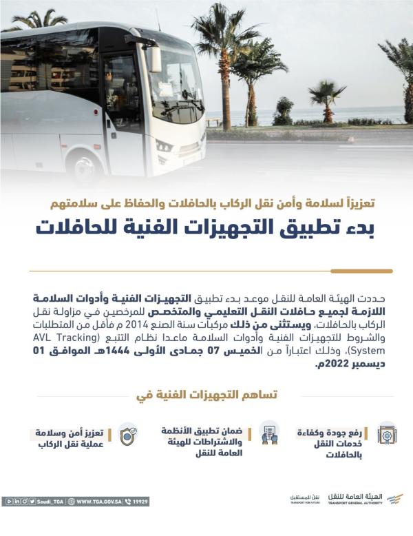 بدءاً من اليوم.. هيئة النقل تطبّق التجهيزات الفنية للحافلات