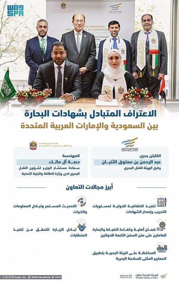 تفاهم بين المملكة والإمارات للاعتراف المتبادل بالشهادات البحرية