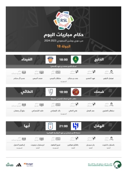 حكام اليوم الخميس في الجولة 18من دوري روشن