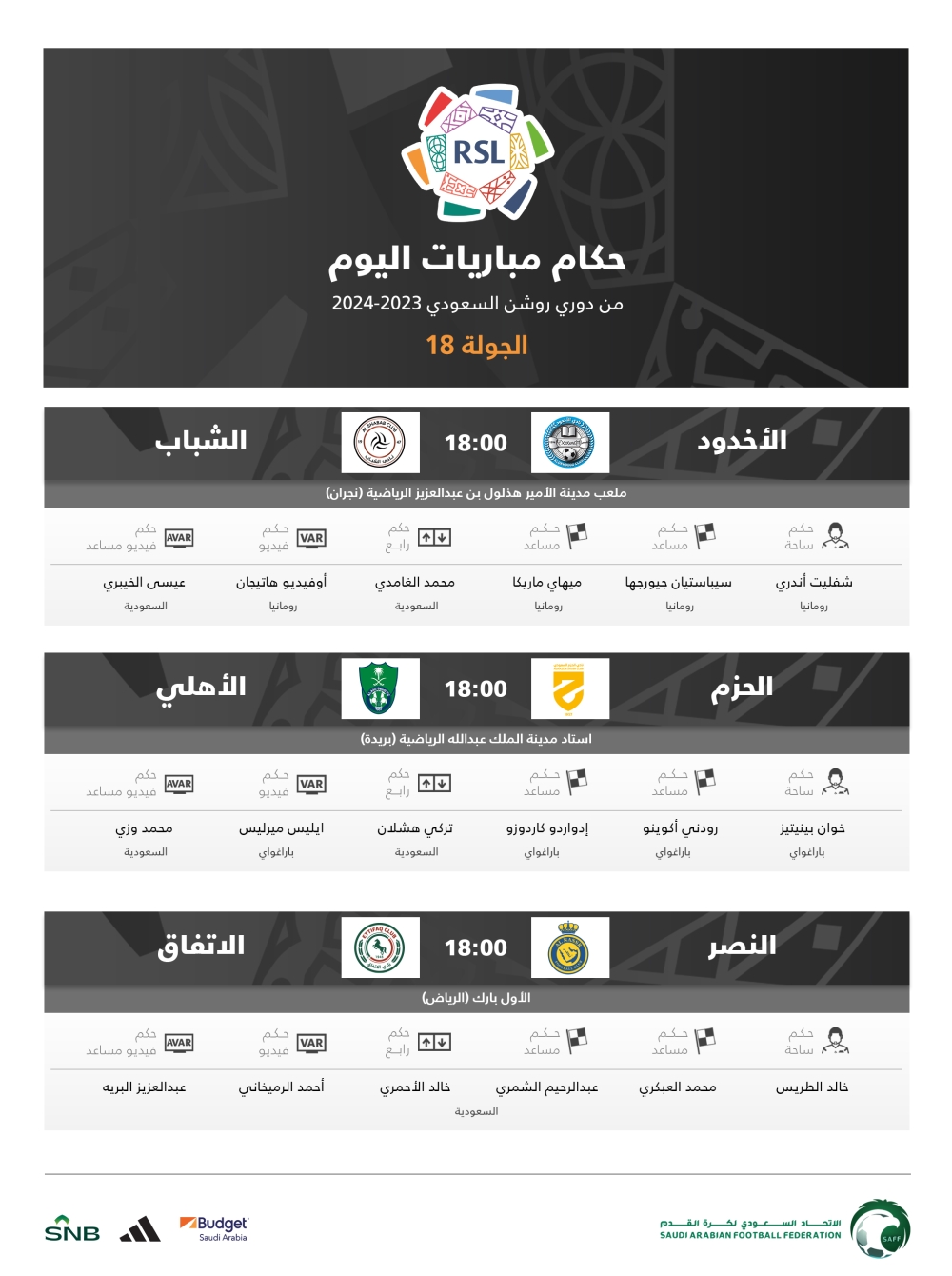 حكام الجمعة في الجولة 18 بدوري روشن