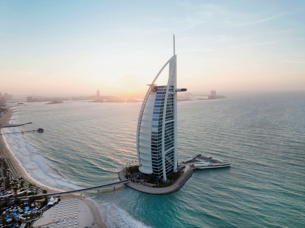 Burj Al Arab Jumeirah - Aerial at Sunset