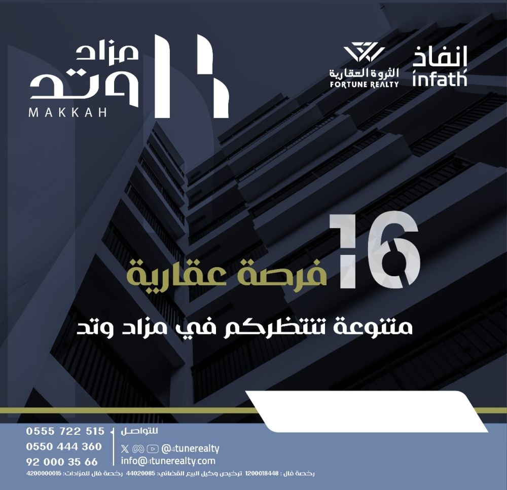 16 فرصة عقارية متنوعة في مزاد وتد