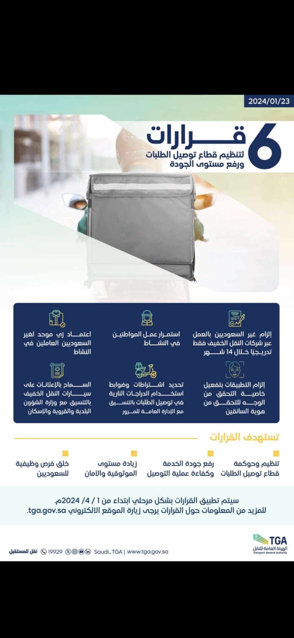 6 قرارات تنظيمية لقطاع توصيل الطلبات لرفع مستوى الجودة