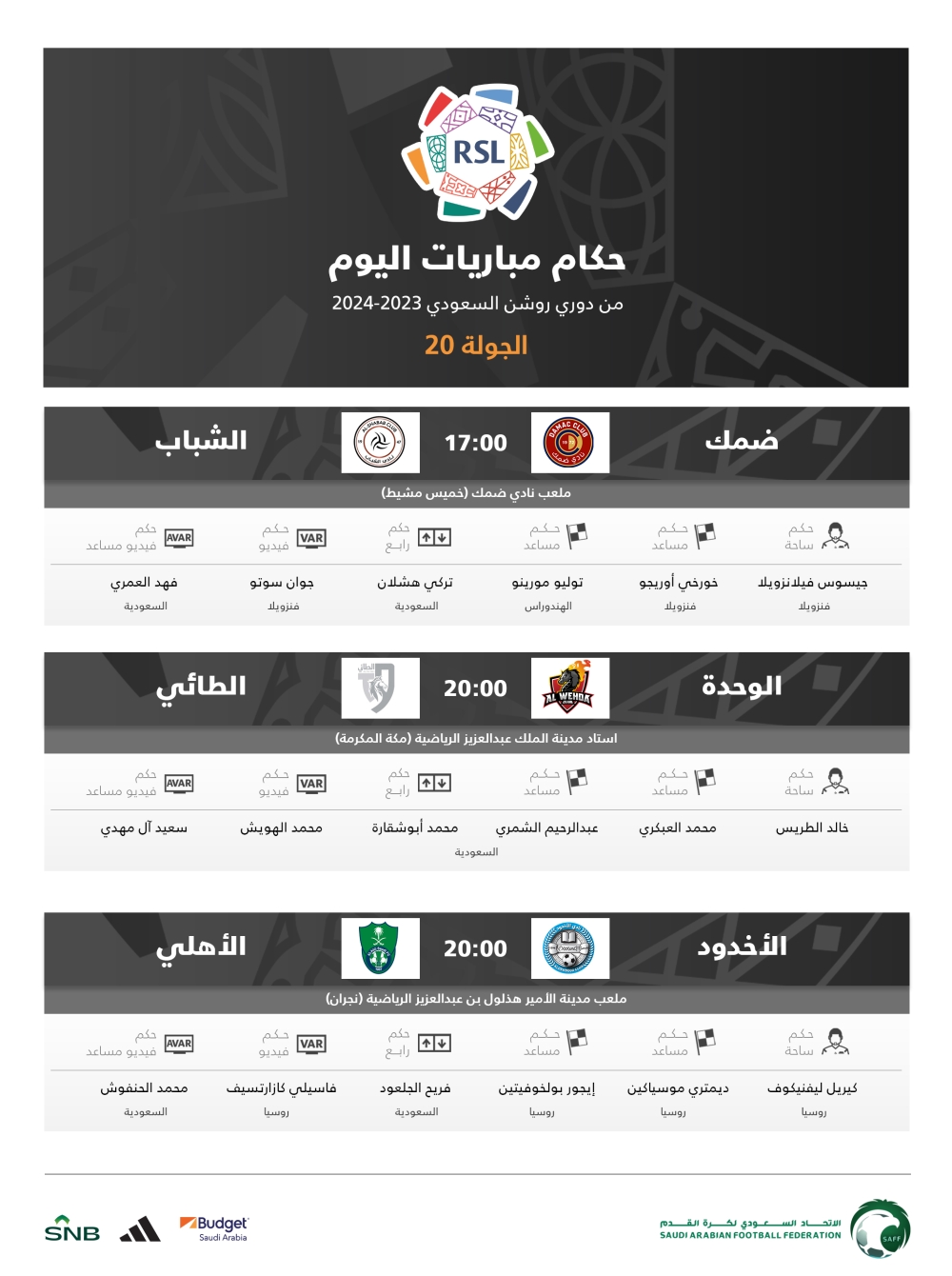 حكام مباريات الجمعة بالجولة 20 من دوري رونش