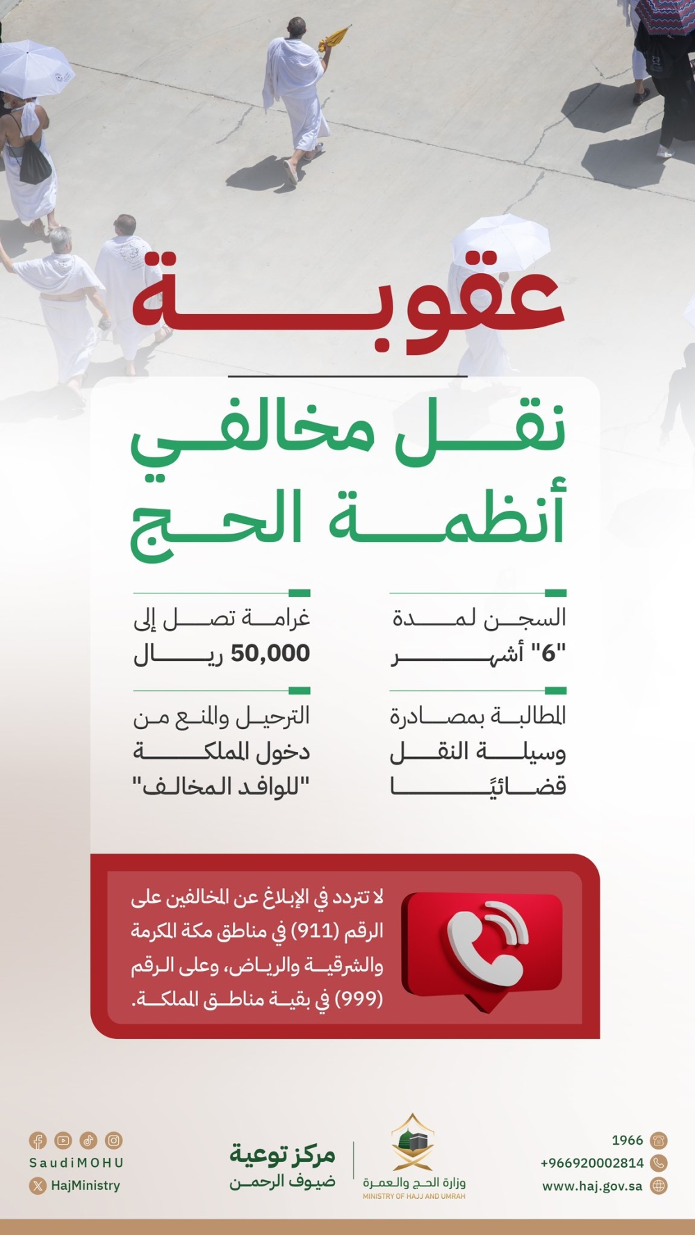 50 ألف ريال عقوبة نقل مخالفي أنظمة الحج
