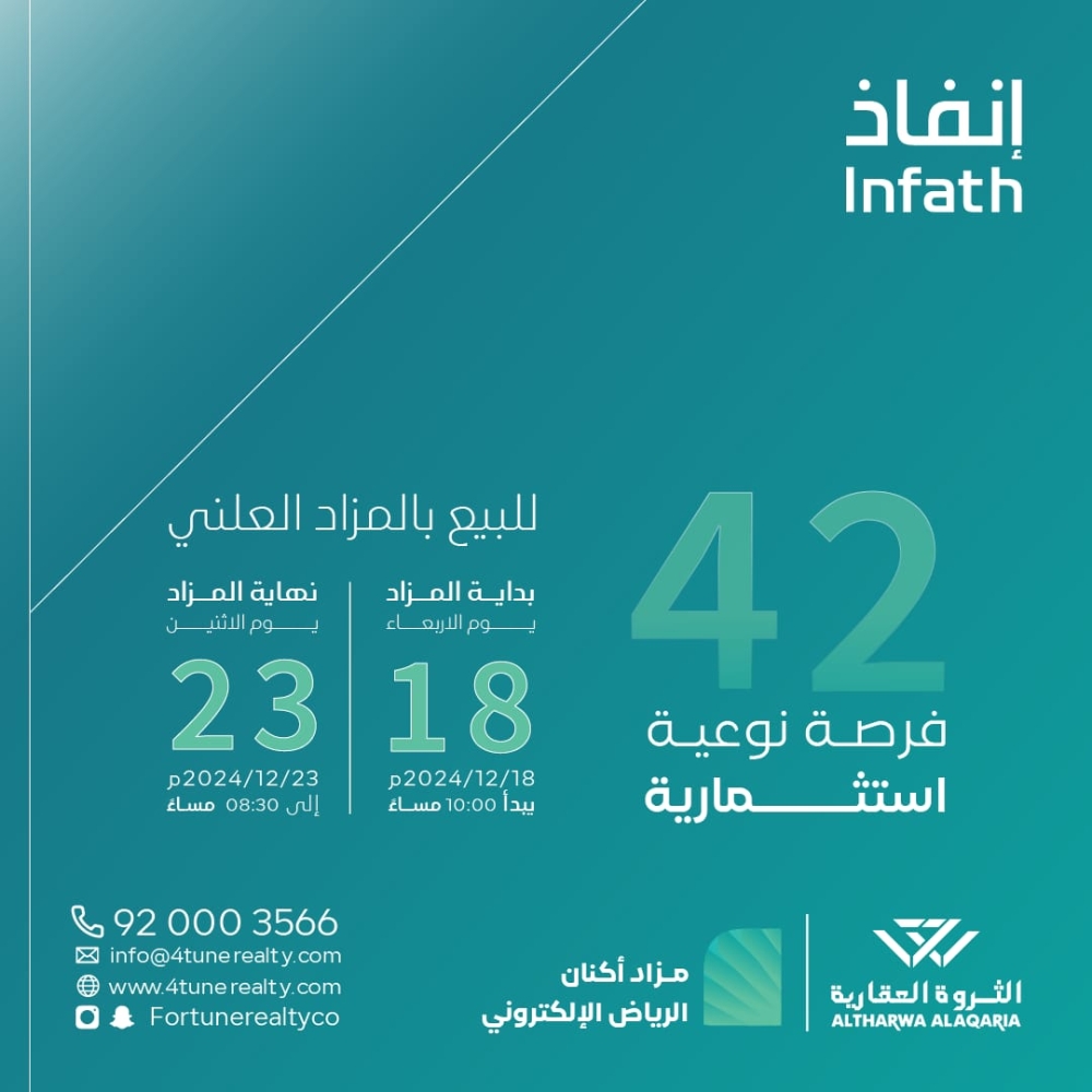 48 فرصة متنوعة بمزاد أكنان الرياض
