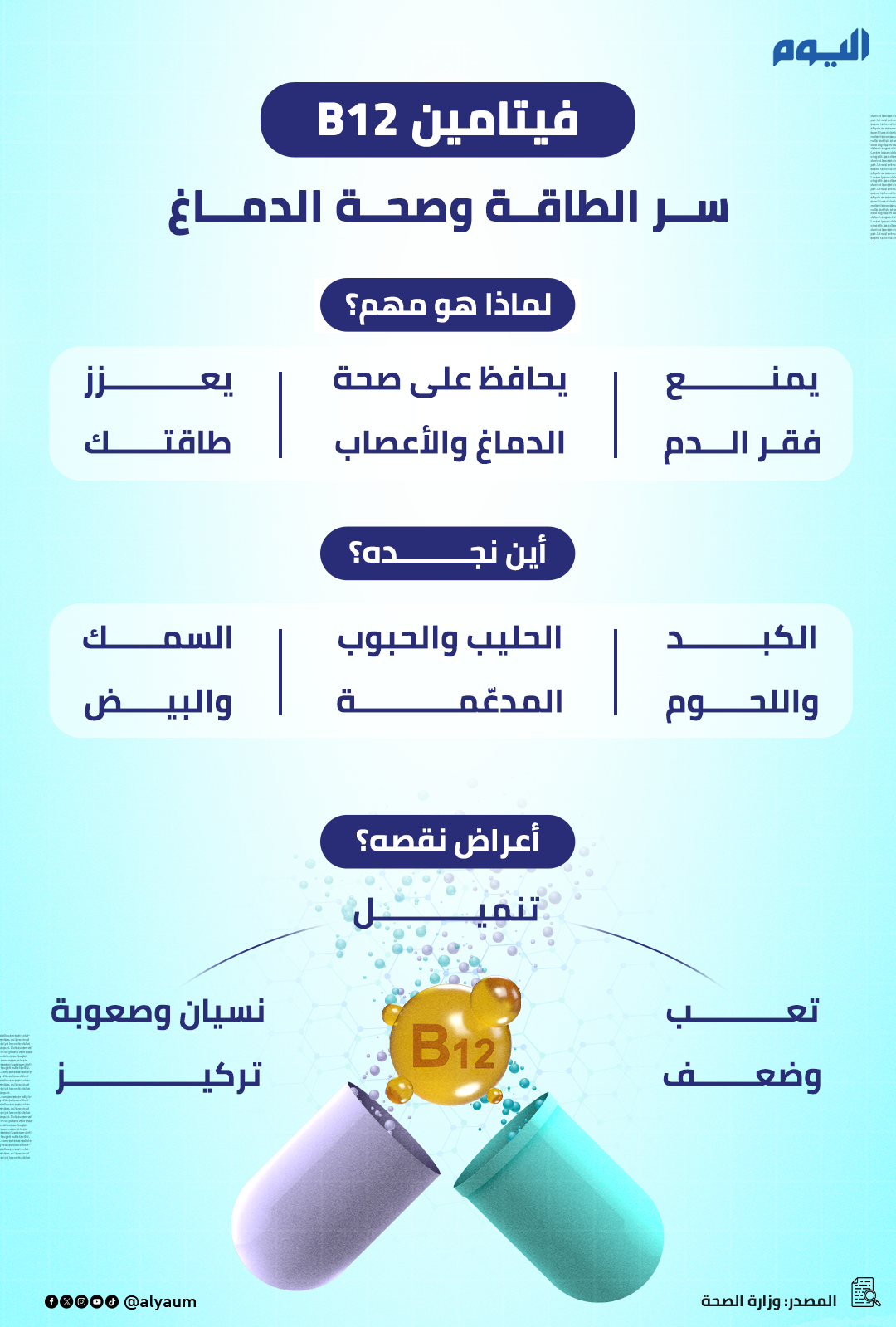 فيتامين B12 .. سر الطاقة وصحة الدماغ 