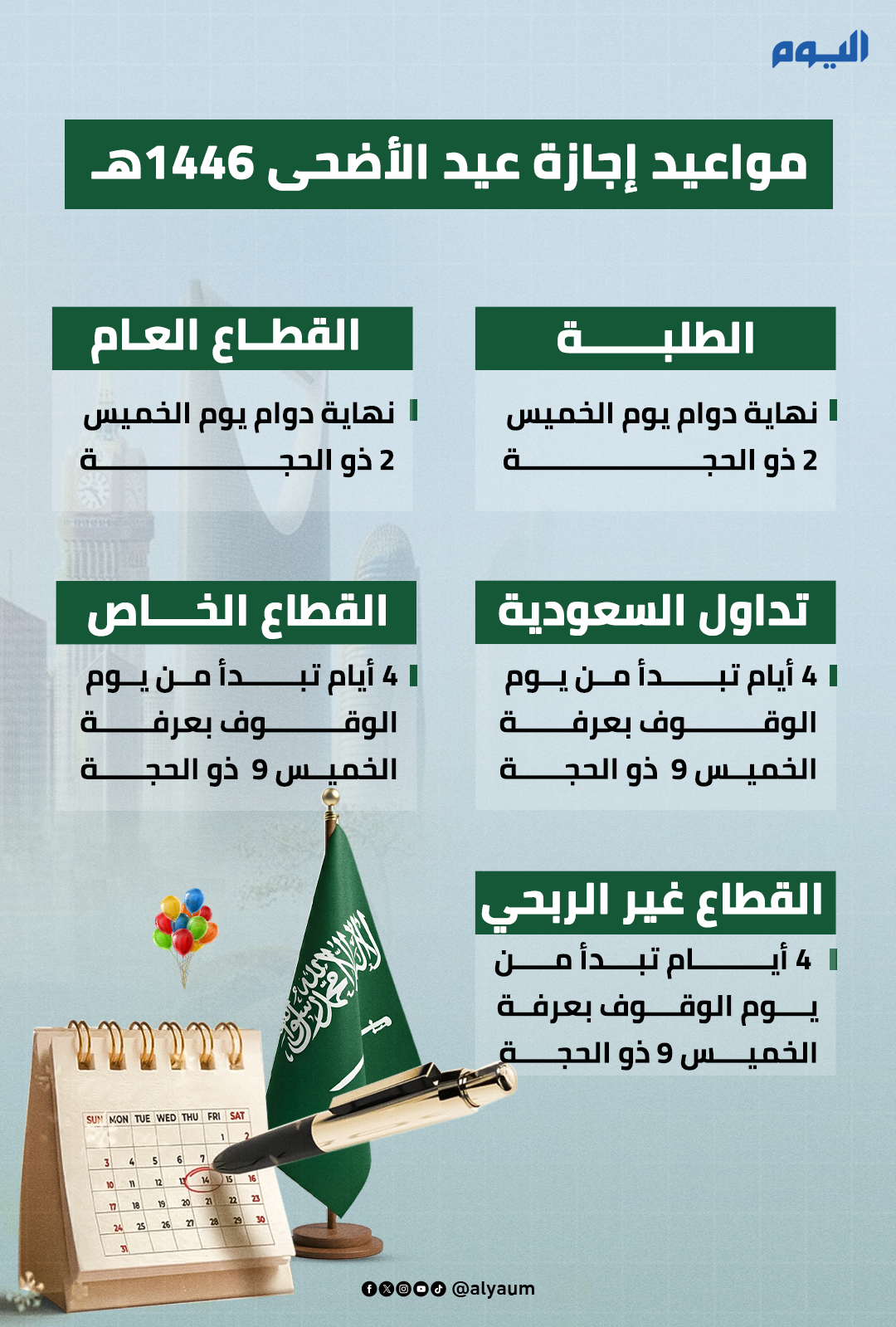 مواعيد إجازة عيد الأضحى 1446هـ  