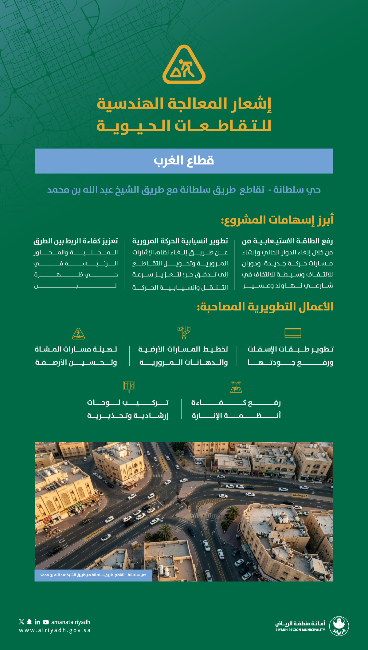 بدء تطوير تقاطع طريق سلطانة مع الشيخ عبدالله بن محمد غرب الرياض