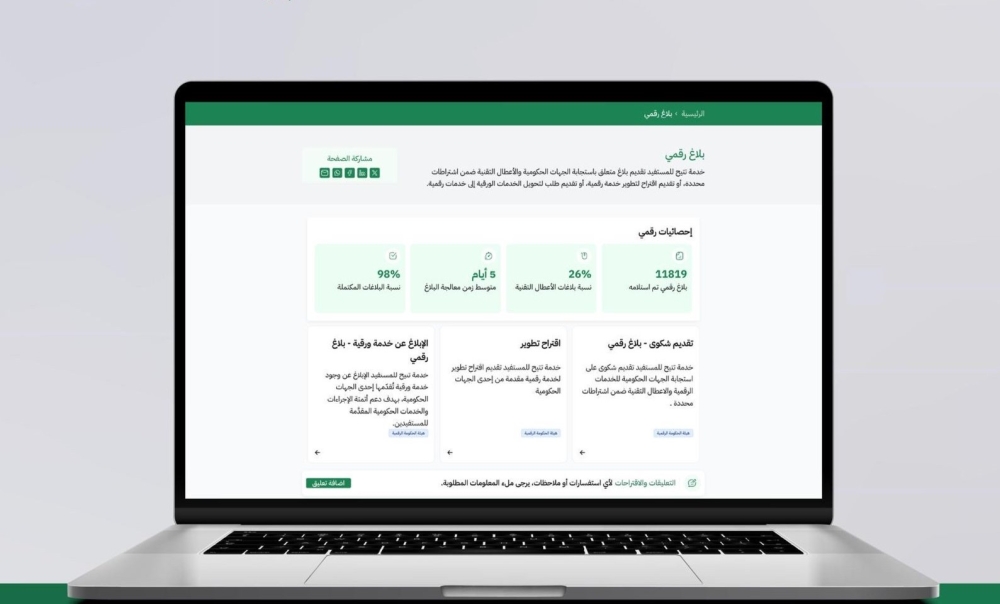 "بلاغ رقمي".. وسيلة لتعزيز جودة الخدمات الرقمية وسرعة الاستجابة 
