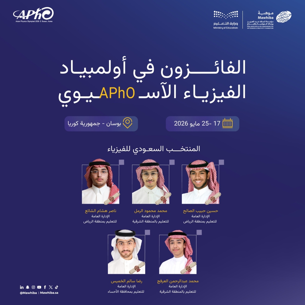 5 جوائز دولية للسعودية في أولمبياد الفيزياء الآسيوي بكوريا الجنوبية