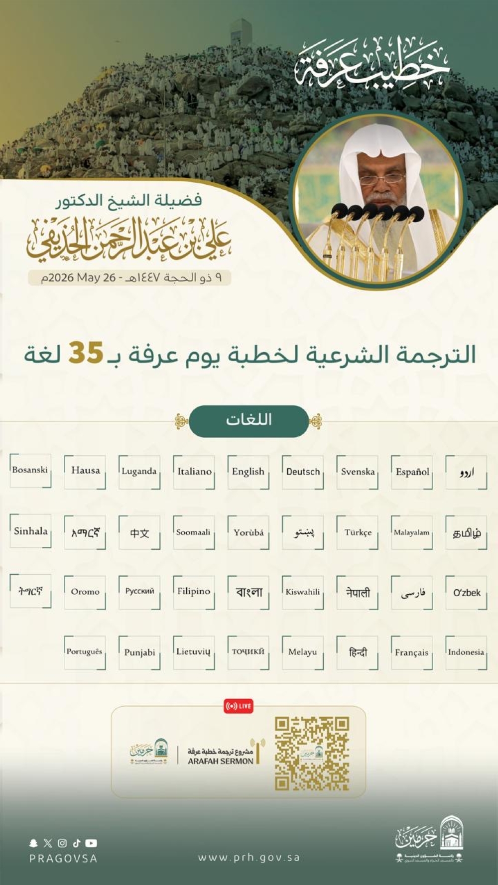 لإيصال رسالة المنبر عالمياً.. الشؤون الدينية تعلن ترجمة خطبة عرفة بـ 35 لغة