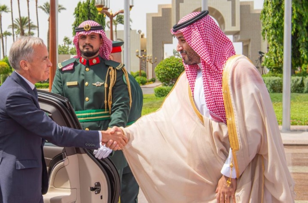 ولي العهد يستقبل رئيس وزراء كندا في قصر السلام بجدة