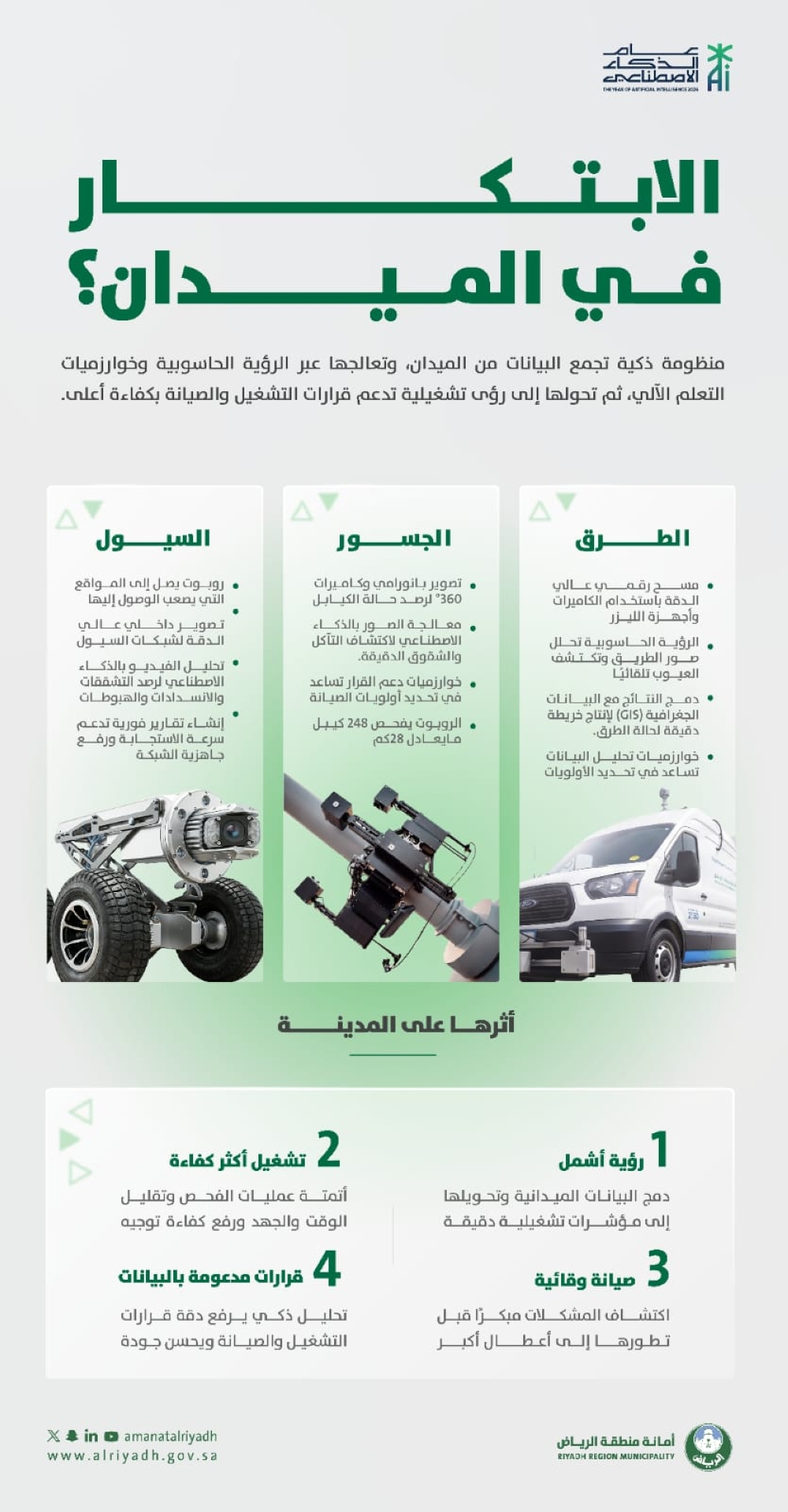 تقنيات ذكية في الرياض.. درونات لفحص الجسور وروبوتات لشبكات السيول