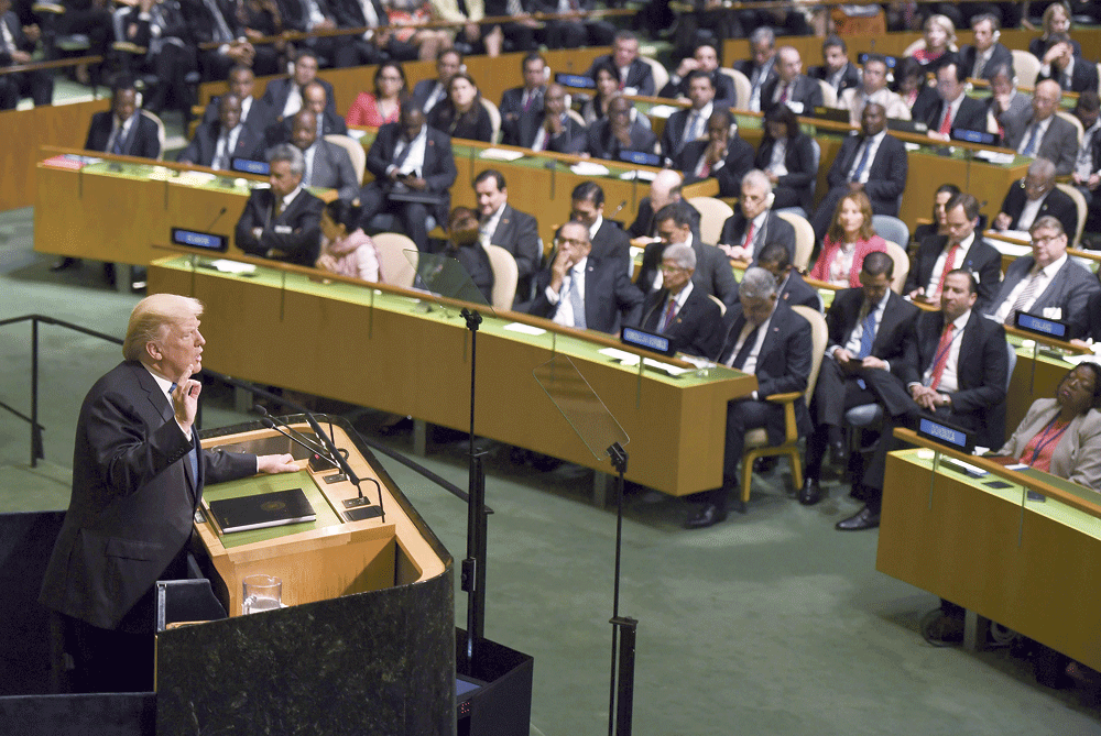 الرئيس الأمريكي اثناء خطابه في الأمم المتحدة (ا ف ب)