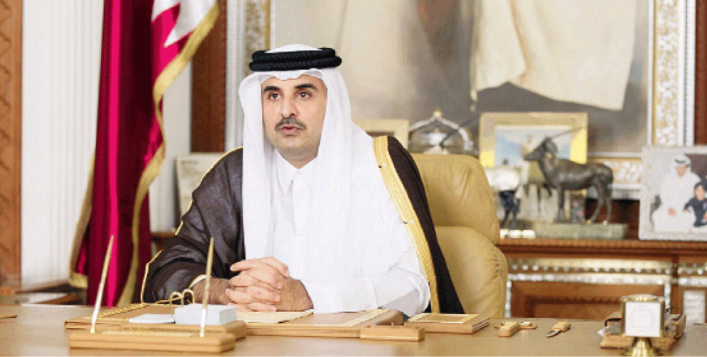 أمير قطر خلال خطابه يوم أمس (رويترز)